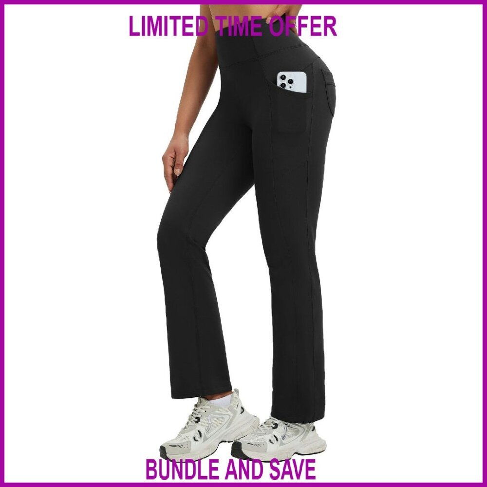 Fleece Lined Thermal Winter Yoga Pants with Pockets Water Resistant Bootcut